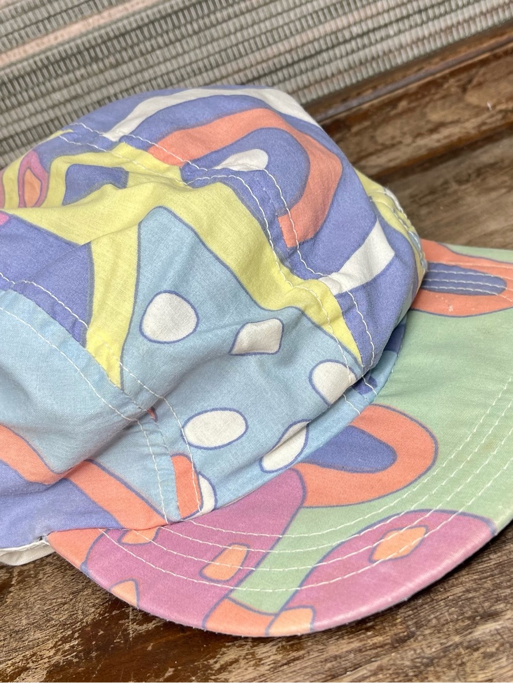 Vintage 80s 90s Abstract Print Painter Cap Pastel Snap Brim Hat Retro Festival - Picture 6 of 13